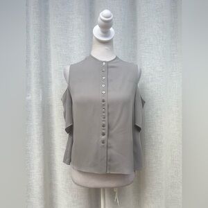 Morgane Le Fay gray open shoulder silk blouse